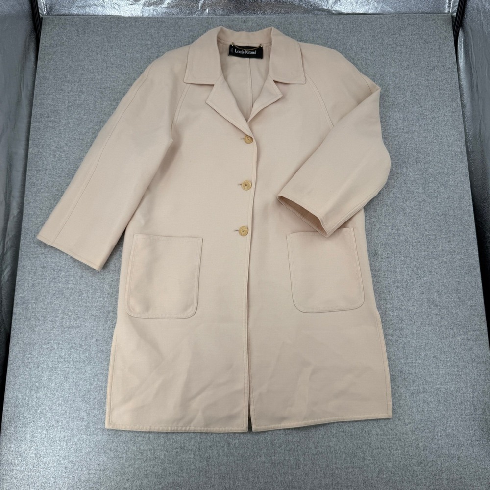 Louis Feraud Vintage Coat Beige Raglan Sleeve Logo Button Patch Pocket W.Germany